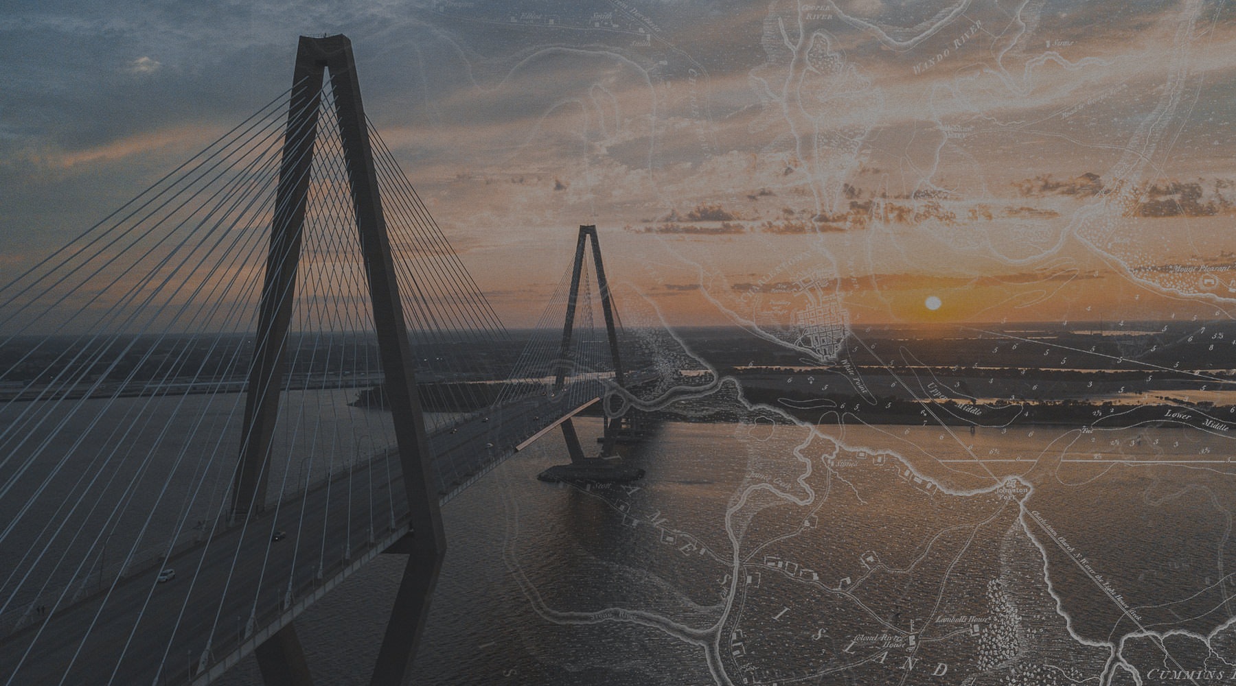 Refined living in Charleston's heart collage of Charleston, SC bridge and map