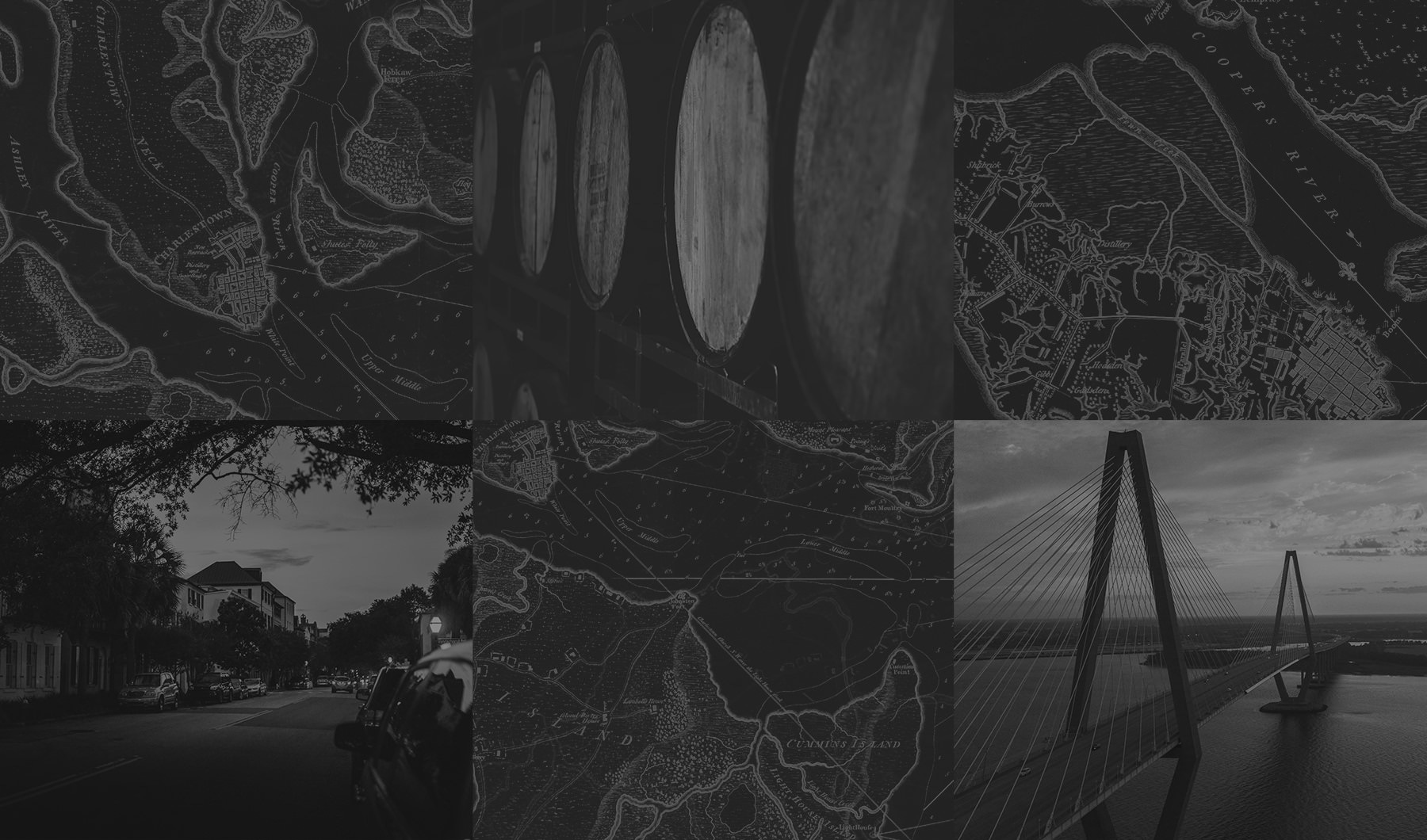 The Essence of Charleston dark collage of images with Charleston locations